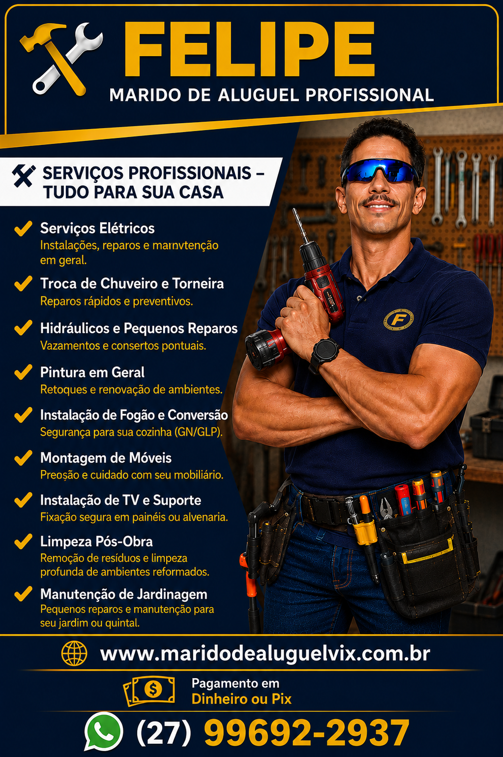 Folder: Felipe Marido de Aluguel Profissional — serviços, Pix ou dinheiro, WhatsApp e site